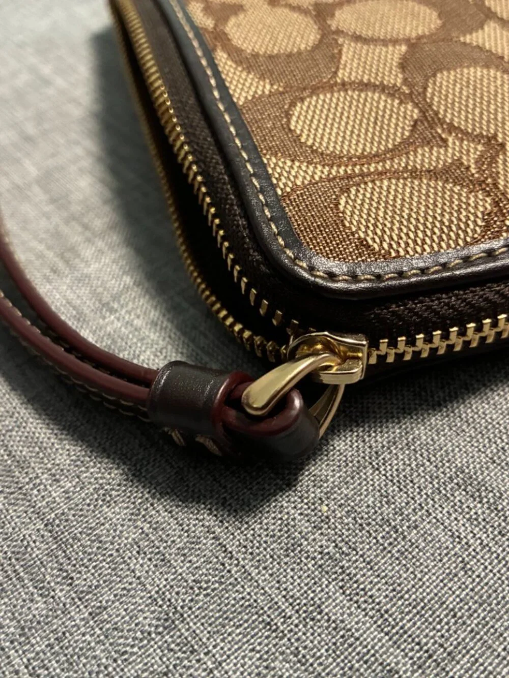 Coach Tan and Brown Signature Wristlet